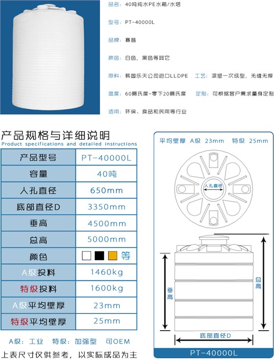 40噸純水PE水箱水塔詳情