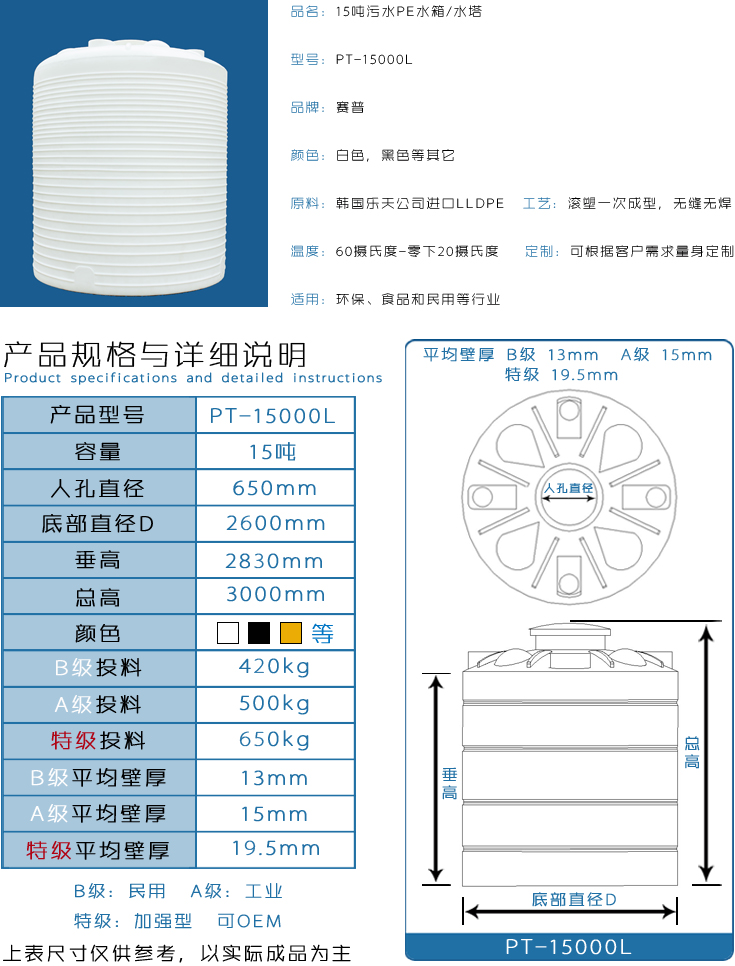15噸污水PE水箱