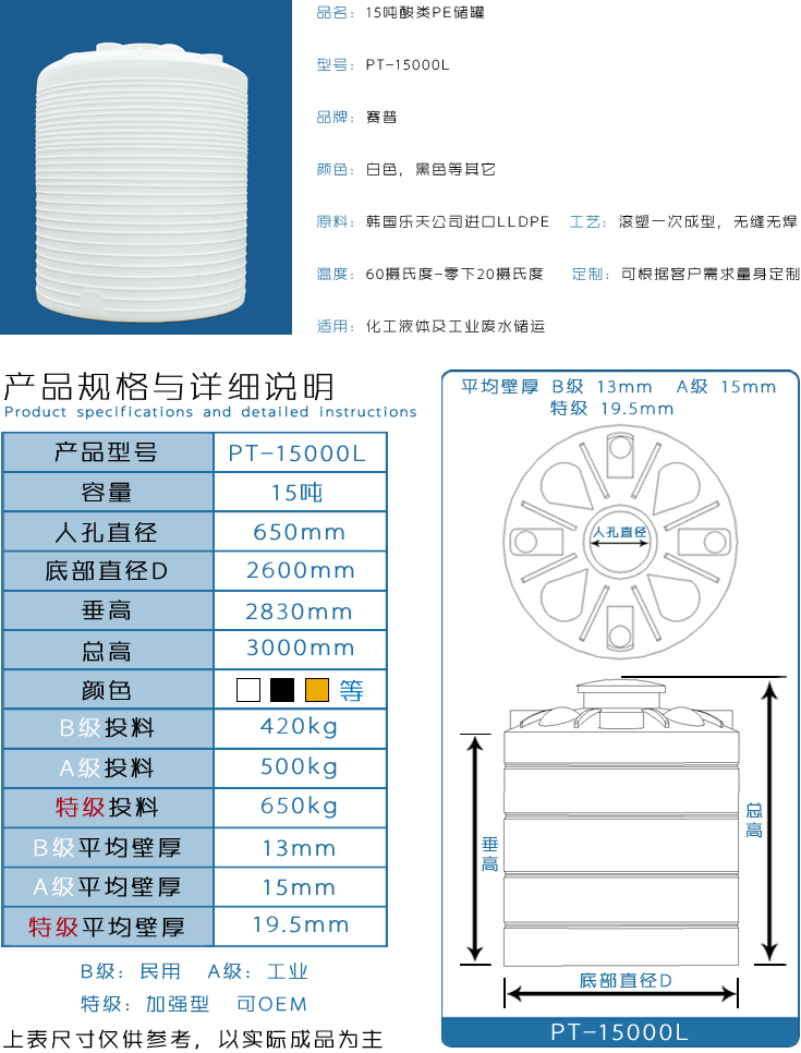 15噸酸類PE儲(chǔ)罐詳情