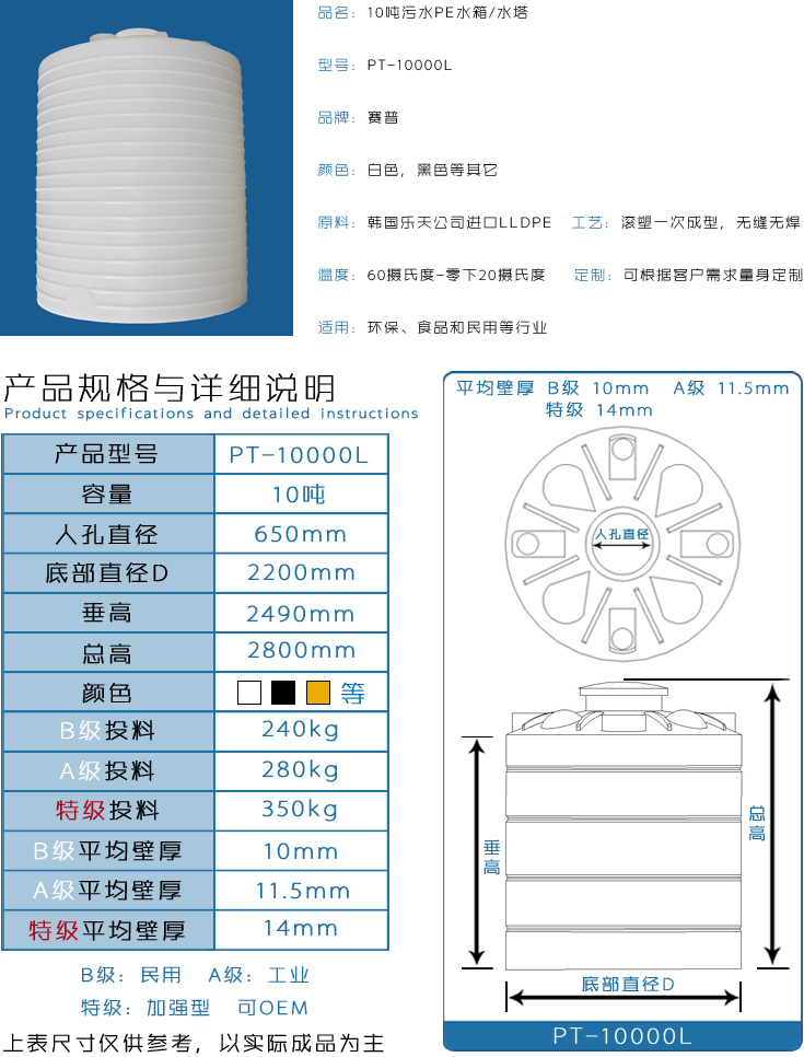 10噸污水PE水箱詳情