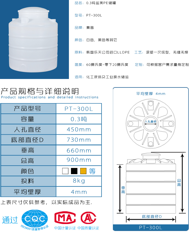 0.3噸鹽類PE儲罐詳情