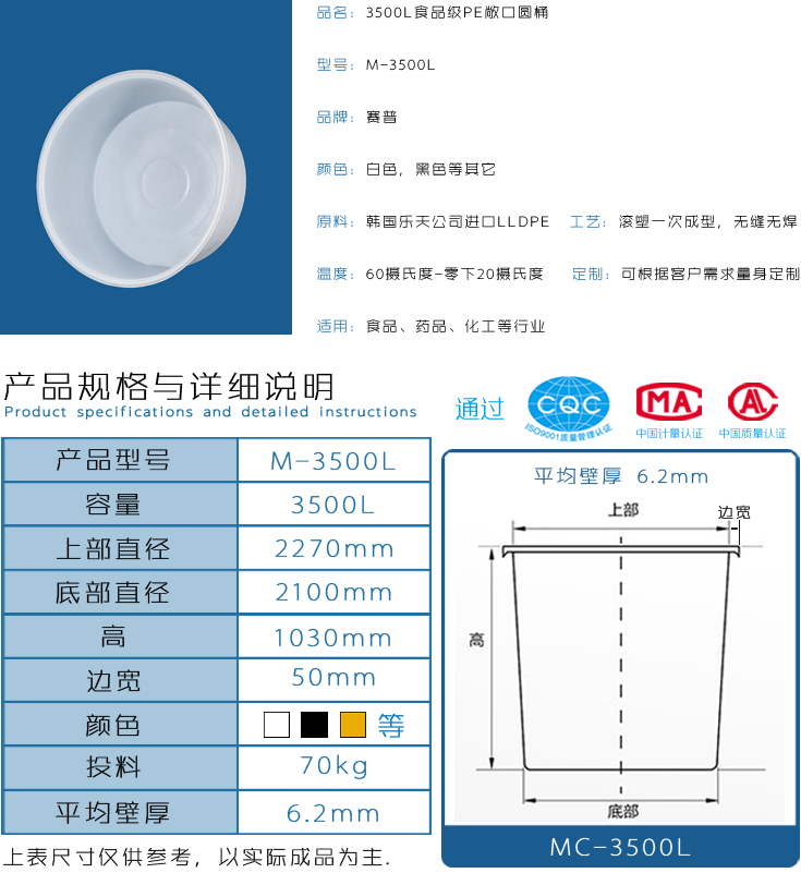 3500L食品級(jí)敞口圓桶詳情