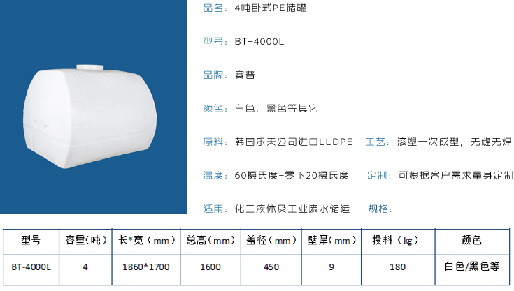 4噸臥式PE儲罐詳情