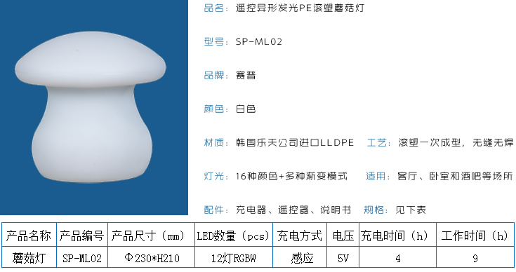 遙控異形發(fā)光PE滾塑蘑菇燈